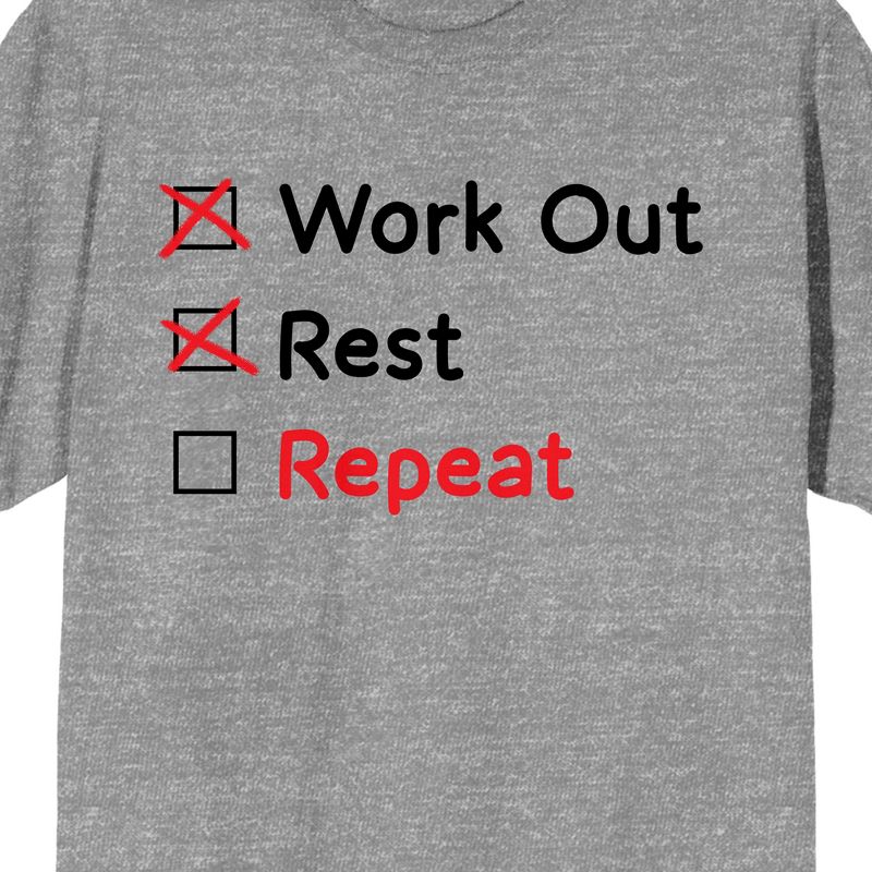 Gym Culture To Do List: Workout, Rest, Repeat Unisex Adult's Heather Gray Graphic Tee, 2 of 4