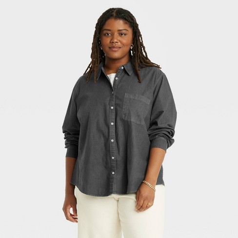 Women's Plus Size Long Sleeve Classic Fit Button-down Shirt - Universal ...