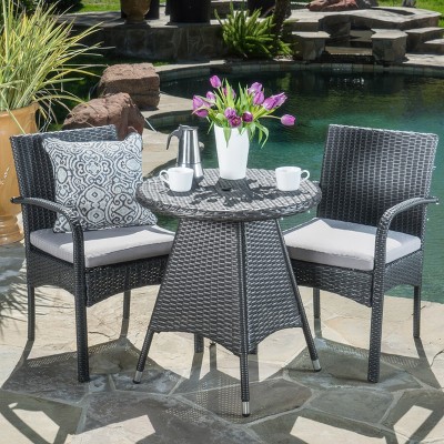 GDFStudio Peterson Outdoor Wicker 3 Piece Bistro Set with Cushion