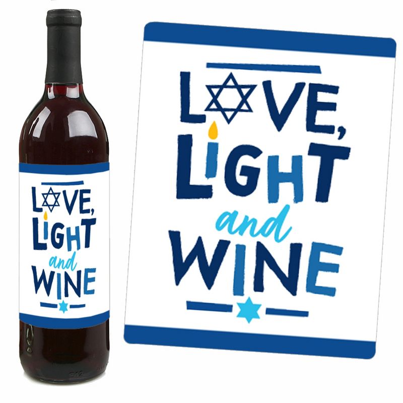 Big Dot of Happiness Hanukkah Menorah - Chanukah Holiday Party Decorations for Women and Men - Wine Bottle Label Stickers - Set of 4, 3 of 9
