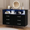 Wooden 6 Drawers Dresser with Power Outlet & LED Light and Open Storage, Wide TV Stand Organizer for Bedroom, Living Room, Entryway, Hallway - 3 of 4