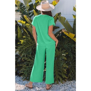 Solid Corded Knit Short Sleeve T Shirt and Wide Leg Pants Set - 1 of 1