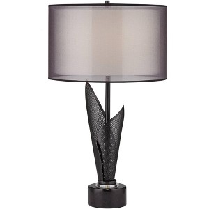 Possini Euro Design Sasha Modern Industrial Table Lamp 31 1/2" Tall Sculptural Black Metal Double Shade Bedroom Living Room Bedside Nightstand Office - 1 of 4