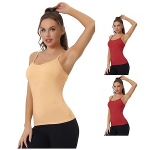 INSPIRE CHIC Women's Built-in Bra Padded Adjustable Spaghetti Strap Sleeveless Camisoles 3 Packs - 1 of 4