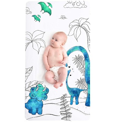 JumpOff Jo Fitted Crib Sheet - Cotton Crib Sheet for Standard Sized Crib Mattresses - Hypoallergenic and Breathable - 28 x 52 Inches - Tiny Dinosaur