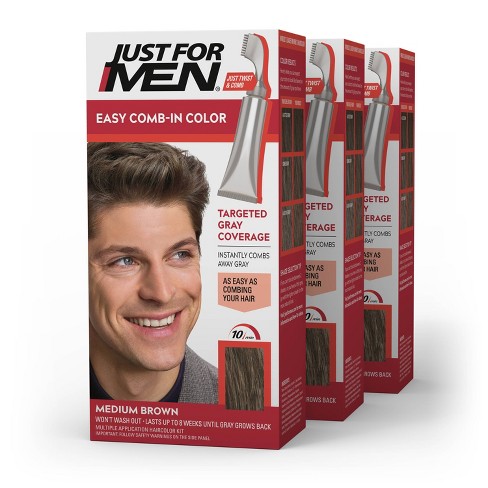 Just For Men Easy Combin Color Gray Hair Coloring For Men With Comb  Applicator Medium Brown A35 - 3pk - 3pk : Target