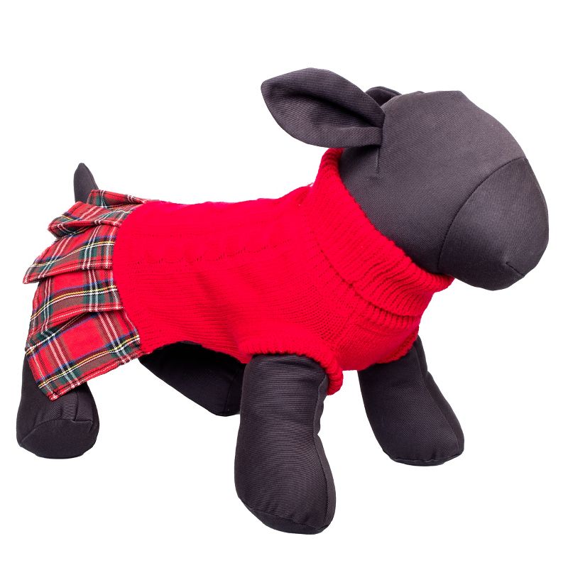 The Worthy Dog Plaid Layered-Look Two-fer Pet Pullover Turtleneck Sweater Dress, 3 of 4