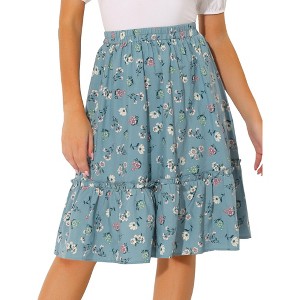 INSPIRE CHIC Women's Ruffle Hem Elastic Waist Flowy A-Line Swing Floral Midi Skirt - 1 of 4