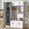 Okak 79IN Modern Hall Tree with 6 Cabinets and 4 Coat Hooks, Coat Rack with Shoe Storage Bench and Adjustable Shelf for Hallway, Living Room, White - 3 of 4