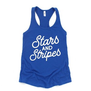 Simply Sage Market Women's Stars and Stripes Slanted Cursive Puff Racerback Tank - 1 of 4