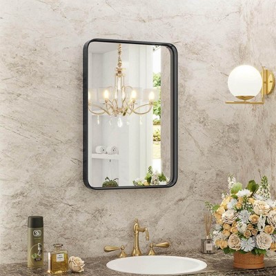 Black Vanity Bathroom Mirror, Metal Framed Rectangular Modern Mirrors,Use Tempered Glass,for Bathroom,Living Room(Contains Mirror Only)