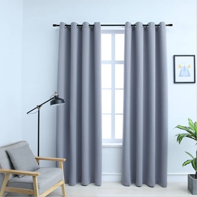 Blackout Curtains with Rings 2 pcs Gray 37"x63" Fabric