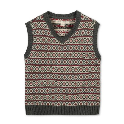 Hope & Henry Boys' Organic V-Neck Intarsia Sweater Vest, Merry Intarsia Stripe, Medium