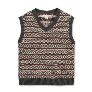 Hope & Henry Boys' Organic V-Neck Intarsia Sweater Vest, Merry Intarsia Stripe, Medium - 1 of 4