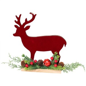 Northlight Deer and Jingle Bell Christmas Decoration - 8"- Red and Green - 1 of 4