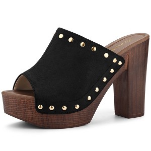 Allegra K Women's Open Round Toe Platform Block Heel Slides Sandals - 1 of 4