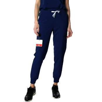 Members Only Women’s Scrub Jogger Cargo Pant with Open Bottom Leg (Printed Waist Pocket Bags)
