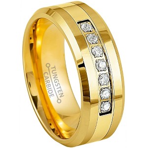 Jewelry Avalanche Polished Gold IP White Round CZ Tungsten Carbide Wedding Band, Comfort-fit, 8mm - 1 of 4
