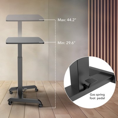 Black Adjustable Height Rolling Laptop Desk with Pneumatic Lift