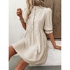 Coolmee Womens Babydoll Mini Dress Puff Sleeve Ruffle Stand Collar V Neck Button Striped Short Dresses - 4 of 4