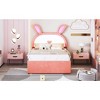 Okak Full Platform Bed Frame with Upholstered 3 Drawers Rabbit-Shaped Headboard for Kids Noise-Free Bed with LED Lights Easy Assembly, Pink - 3 of 4