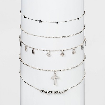 Cross and Charms Multi Choker Set 5pc - Wild Fable™ Silver