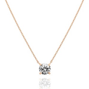14K Gold Plated Crystal Solitaire 1.5 Carat (7.3mm) Cubic Zirconia Dainty Choker Necklace - 1 of 4