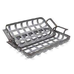 HomeRoots Set of Two Gray Metal Handmade Serving Tray With Handles - 1 of 4