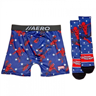 Mens Spider-Man Swinging Aero Boxer Briefs Underwear and Sock Set - Medium (32-34)
