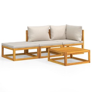 vidaXL Patio Furniture Set - 4 Piece Wooden Sofa Light Gray Cushions - Solid Acacia Wood Outdoor Lounge Garden/Patio/Deck Set - 1 of 4