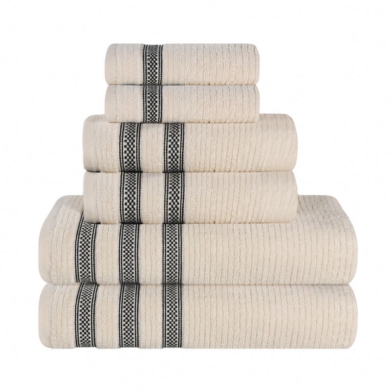 Zero Twist Cotton Ribbed Modern Geometric Border Assorted 6 Piece Bathroom Towel Set by Blue Nile Mills, 1 of 9