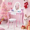 Angel Sar 26.7 Inch Kids Vanity Set, Wooden Makeup Dressing Table with 360° Rotating Mirror, Stool, Anti-Slip Foot Pads, Pink Princess Design - 2 of 4