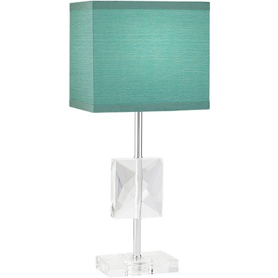 360 Lighting Modern Accent Table Lamp 18" High Square Crystal Teal Blue Rectangular Shade for Bedroom Bedside Nightstand Office