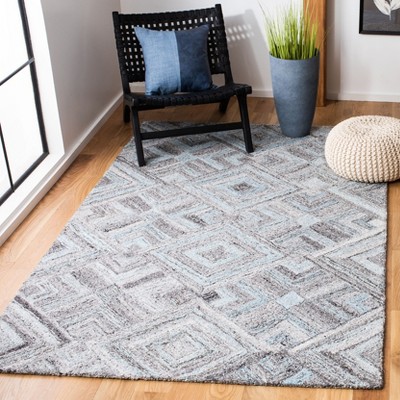 Gray and Turquoise Abstract Wool Viscose 4' x 6' Rug