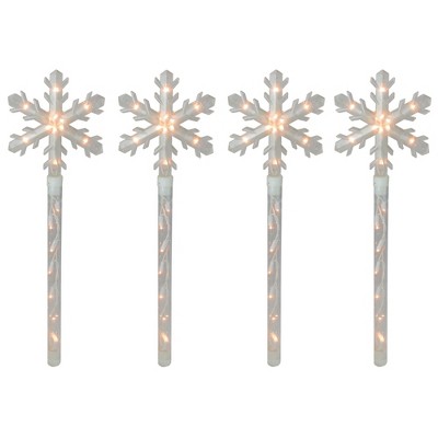 Northlight 4ct Snowflakes Christmas Pathway Marker with Lawn Stakes - Clear Lights