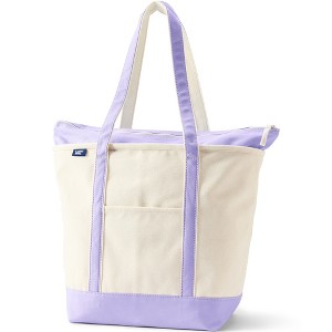 Lands' End Zip Top Long Handle Canvas Tote Bag - 1 of 4