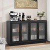 Buffet Cabinet with Storage, 55.1" Large Wood Cabinet with 4 Fluted Glass Doors, Black Modern Storage Cabinets for Living Room, Entryway, Kitchen - 2 of 4