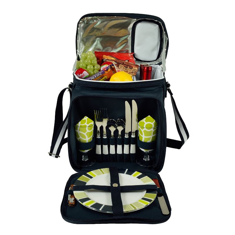 Picnic at Ascot Insulated Picnic Basket/Cooler Fully Equipped with Service for 2 - Trellis Green, 1 of 3