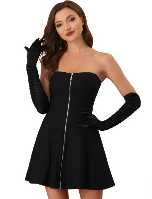 Allegra K Women's Zip-Up Strapless Mini Bodycon Dresses