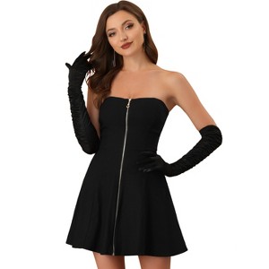 Allegra K Women's Zip-Up Strapless Mini Bodycon Dresses - 1 of 4