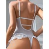 Clotth Women's Lace Panel Teddy Lingerie- Mesh and Lace Lingerie Bodysuit, Strappy Backless Teddy with Hook Closure, White - 2 of 4