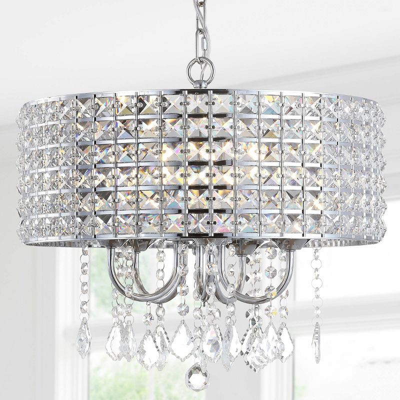 17&#34; Adjustable Metal/Crystal Reese Drop Pendant (Includes Energy Efficient Light Bulb) Silver - JONATHAN Y, 1 of 7
