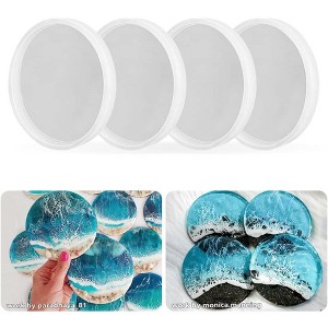 JDICTION 4 Pack Round Coaster Molds, Coaster Silicone Molds for Resin Casting, Geode Agate Silicone Coaster Epoxy Casting Mold - 1 of 4