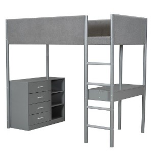 Full Size/twin Size Loft Bed Frame With 3 Storage Shelves, 4 Drawers, 1 Multifunctional Desk, Wool Fabric Platform Bed Frame, Space-Saving - 1 of 4