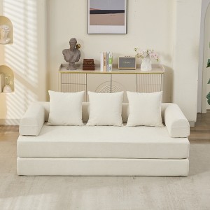 Floor Sofa Bed Chenille Upholstered Sofa Convertible Folding Mattress Couch Sleeper Sofa, Beige/Black/Green/Blue - ModernLuxe - 1 of 4