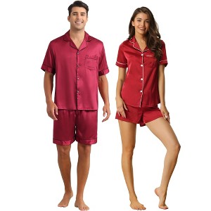 INSPIRE CHIC Couples Pajamas Sets Short Sleeve Loungewear 2 Pack Satin Sleepwear - 1 of 4