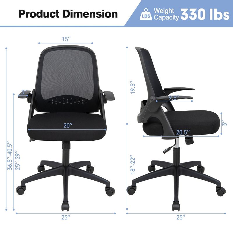 Costway Mesh Office Chair Adjustable Rolling Computer Desk Chair w/Flip-up Armrest White\Black, 4 of 15