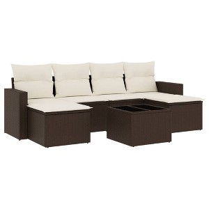 vidaXL Garden Sofa Set Brown, Cream White - 1 of 4