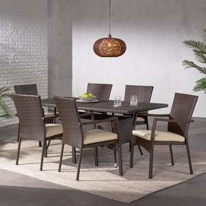 Christopher Knight Home Thompson Outdoor Wicker 7 Piece Dining Set with Cushion - 1 of 4