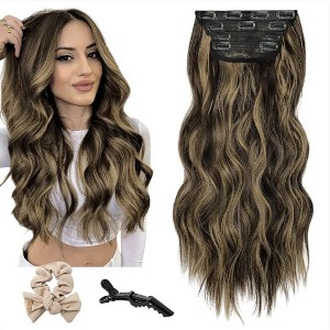 Wikineon Clip In Hair Extensions Long Straight Wavy Synthetic Hairpiece,Natural & Soft Hair &Blends Well Hair Extension, Daily Use - 1 of 4